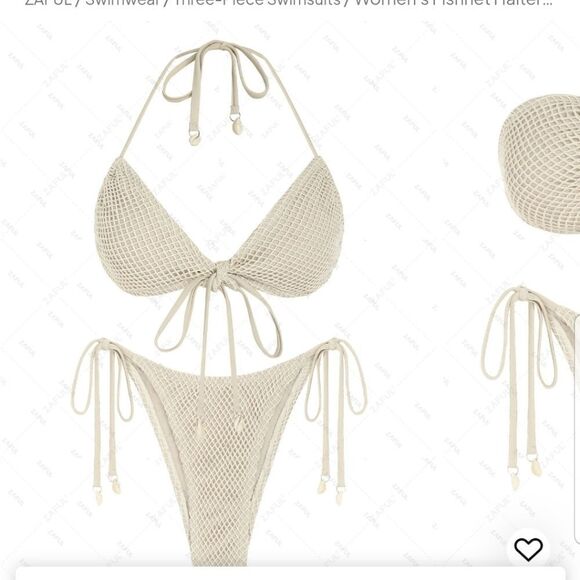 ZAFUL Women Bikini Set Two Piece Textured Beaded Tie Back Halter Cheeky Swimsuit - Picture 6 of 15